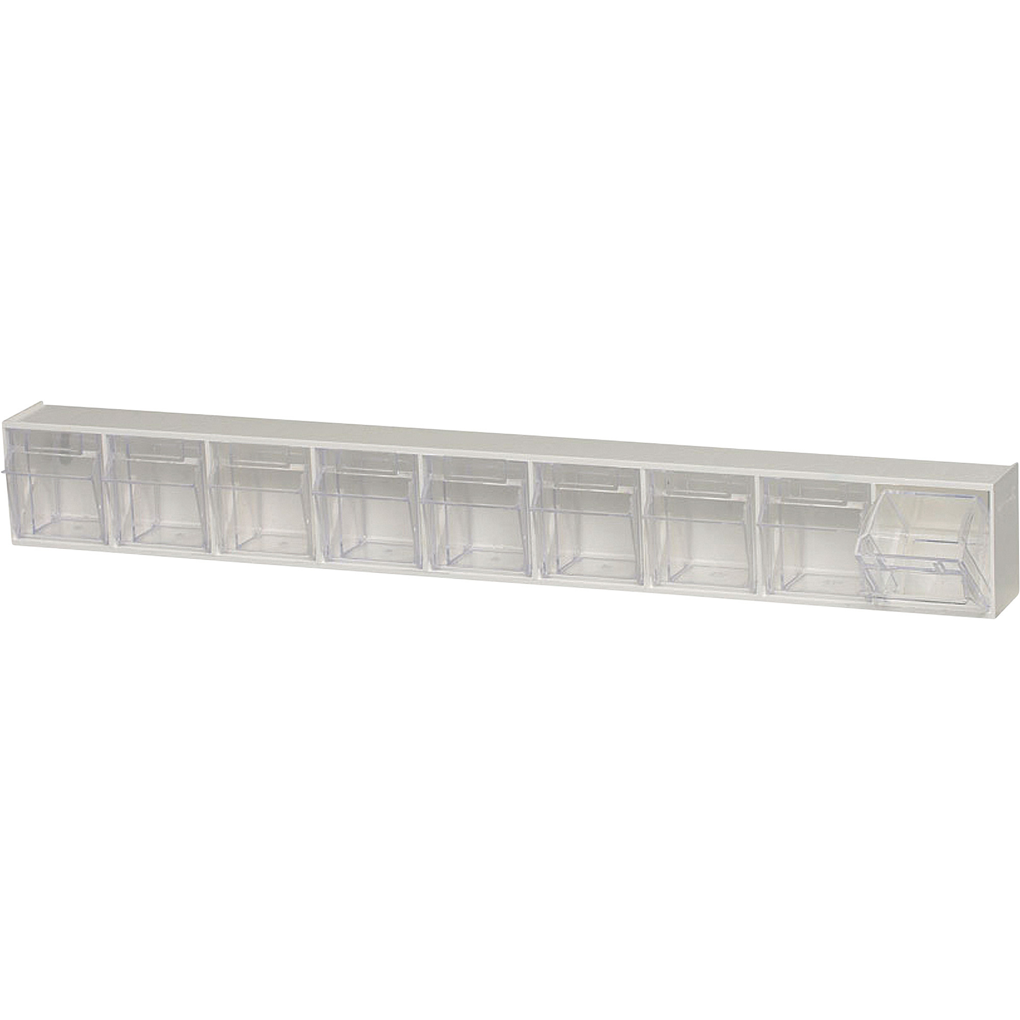 Quantum Storage Clear Tip Out Storage Bin, 2 1/2in. x 23 5/8in. x 3 1/8in. Size, White, 9-Bin System, Model# QTB309WT
